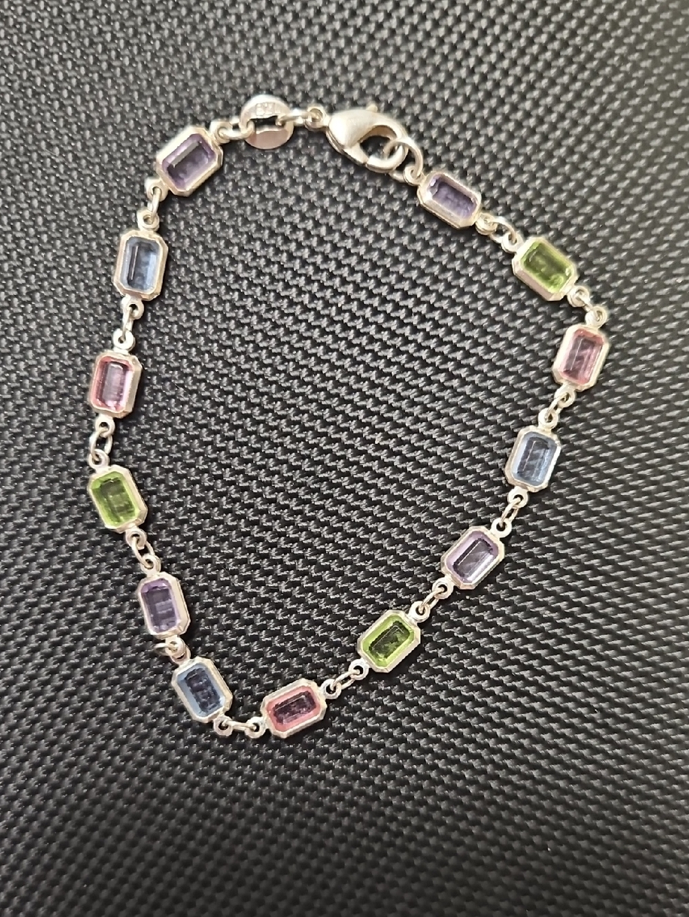 7" Sterling Silver Multi-Color Gemstone Link Bracelet